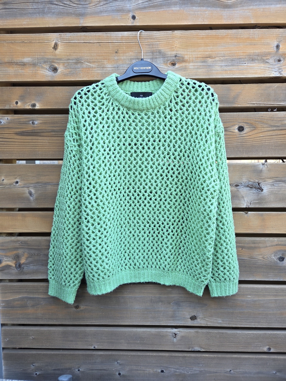 Rich Mint Open Knit Crochet Summer Sweater 'With Black' Long Sleeve M